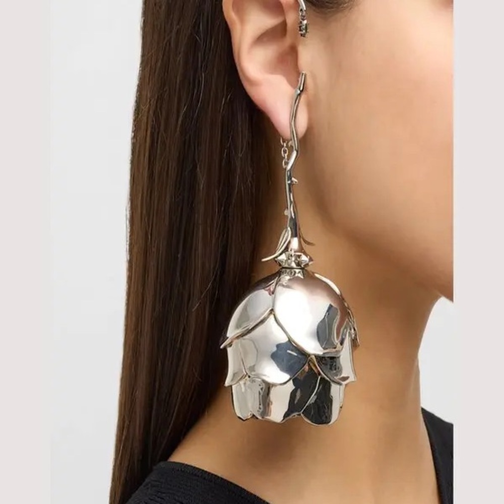Alexander McQueen oversized silver metal rose ear cuff earring